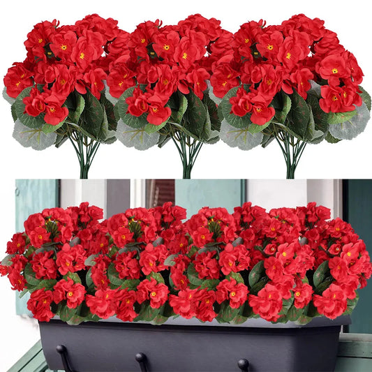 2Pcs Artificial Silk Geranium Flowers | Red Fake Plants for Home Artificial Silk Flowers Peaceful Pleasures Health and Wellness