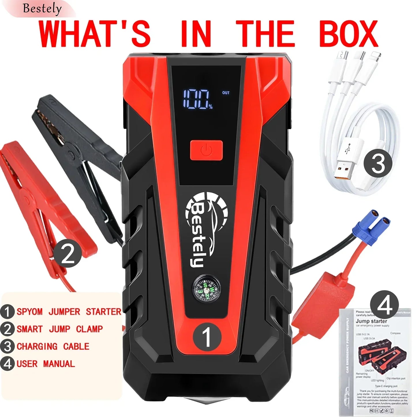 Bestely 12V 99800mAh 3000A Car Jump Starter Car Battery Starters Portable Power Bank 12V Starting Device Petrol Diesel Car Peaceful Pleasures Health and Wellness 12V car starter 1