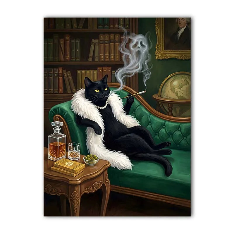 Nordic Black Cat Vintage Canvas Wall Art Poster Print | Home Decor Canvas Wall Art Peaceful Pleasures Health and Wellness 04 30x40cm No Frame China Mainland