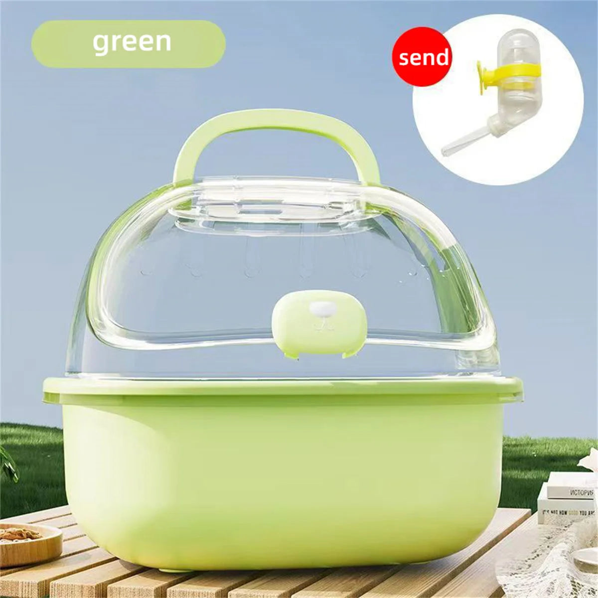 Transparent Portable Hamster Cage – Large Space, Handheld Travel Small Animal Cage Peaceful Pleasures Health and Wellness Green