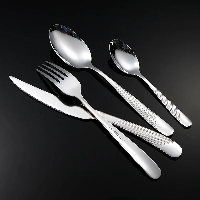 24-Piece Star Diamond Stainless Steel Cutlery Set – Knife, Fork & Spoon Set, Serves 6, Dishwasher Safe