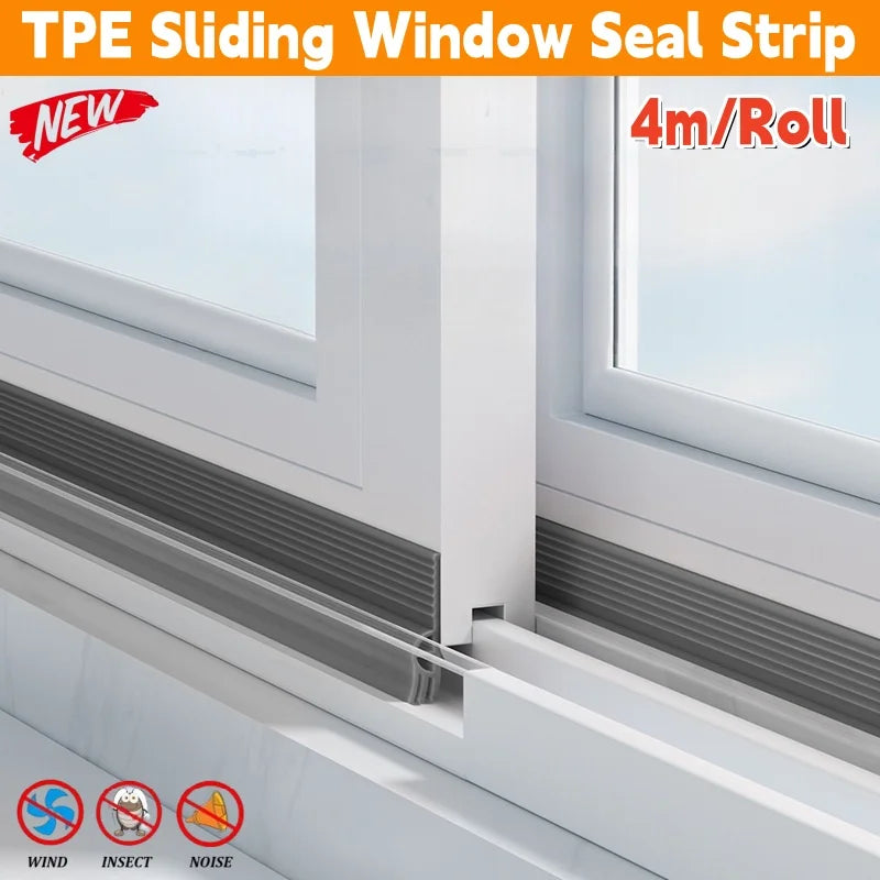 4m/Roll TPE Sliding Windows Sealing Strip Triple Sound Insulation Weatherstrip Tape Windproof Anti-Cold Door Under Draft Stopper Peaceful Pleasures Health and Wellness