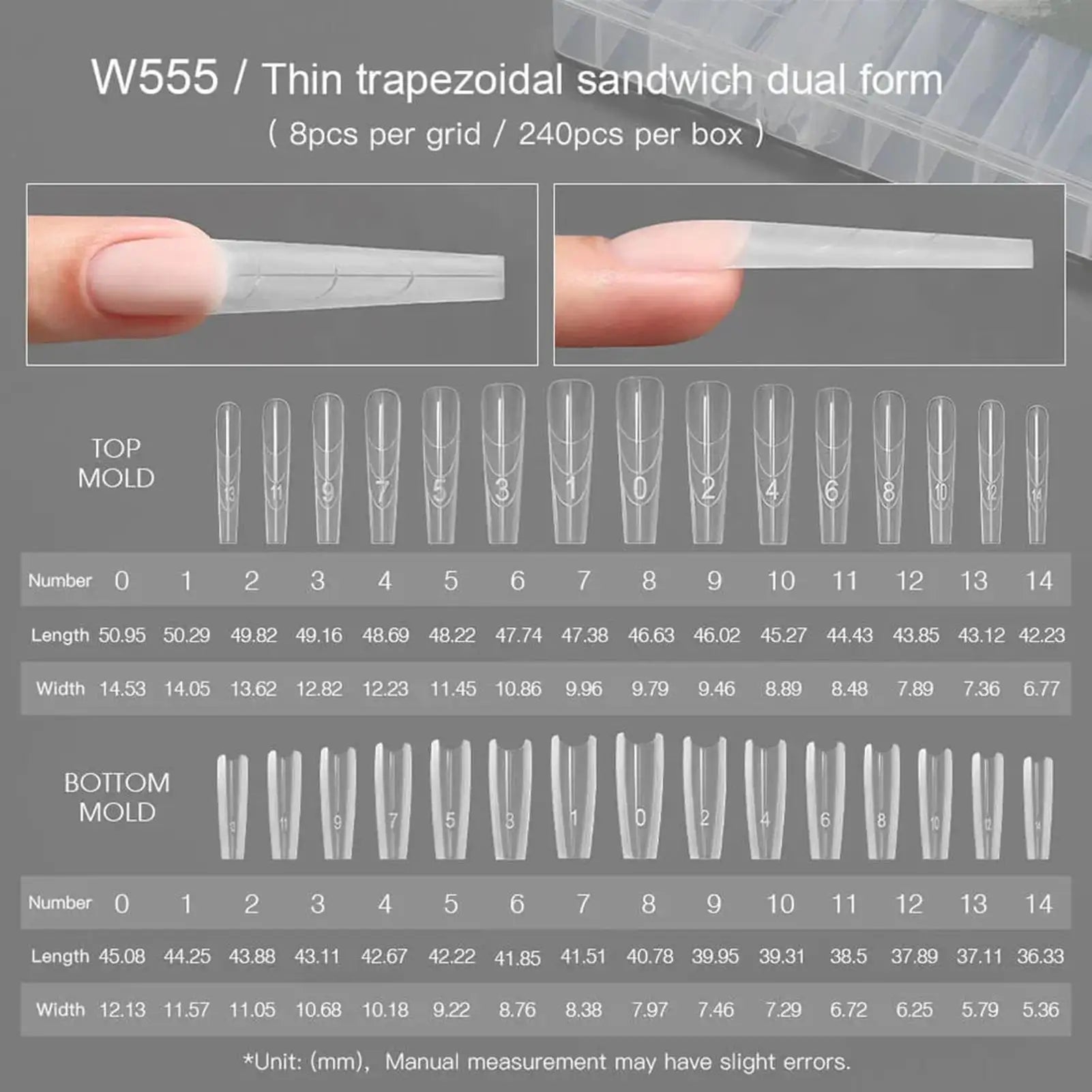 240Pcs Clear Building Nail Mold Tips Nail Extension Form Full Cover Finger Nail Arts Extend Builder Mold False Manicure Tool Peaceful Pleasures Health and Wellness