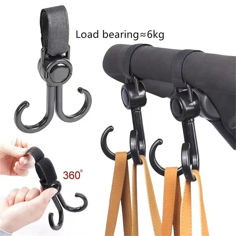 Double Hook Baby Stroller Hanger – 360° Rotation Organizer