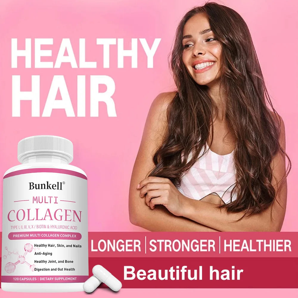 Multi Collagen Supplement - Types I, II, III, V & X with Biotin, Skin, Hair, Nails & Joint Support, Non-GMO, 120 Capsules Peaceful Pleasures Health and Wellness