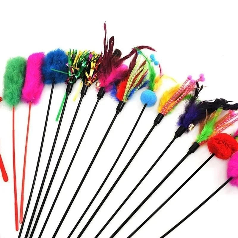 Kitten Pet Cat Teaser Turkey Feather Interactive Fun Toy Wire Chaser