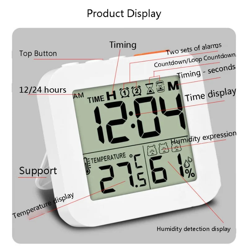 Modern LCD Digital Clock Living Room Alarm with Humidity Display Timer Snooze Mode Desk Clock Desk Decorating Bedroom Stuff Peaceful Pleasures Health and Wellness