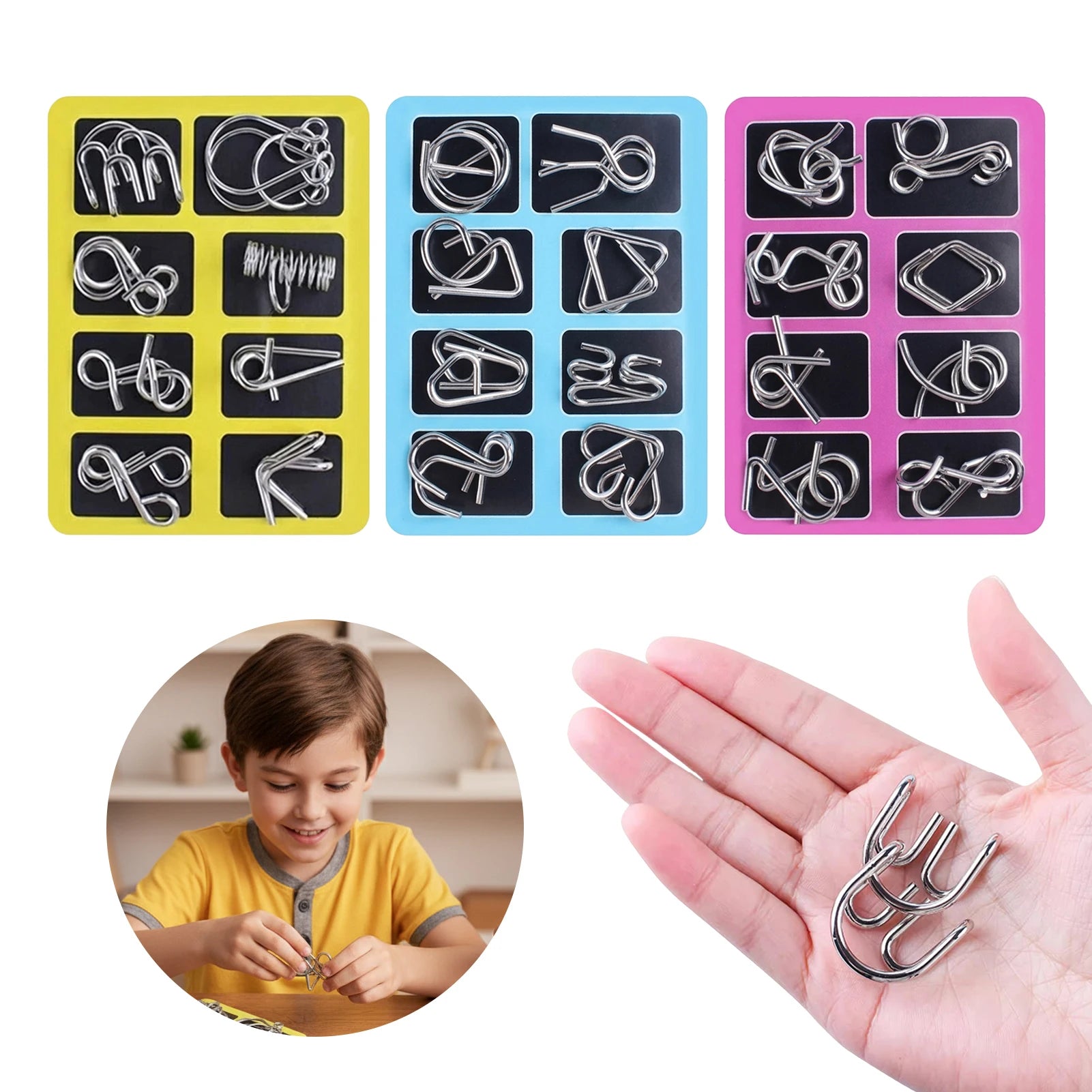 24Pcs Puzzle Unlocking Rings Set Iron Logic Toys for Kids Students Educational Traditional Design Peaceful Pleasures Health and Wellness