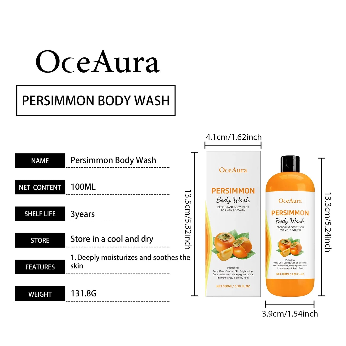Persimmon Body Wash – Exfoliating Freshening Shower Gel 100ml