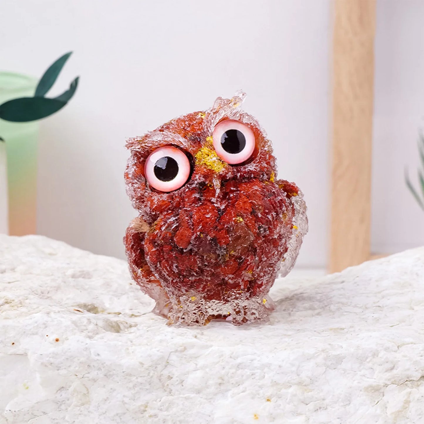 1PC Natural Owl Amethyst Rose Quartz Cute Animal Image Macadam Drip Glue Resin Owl Household Supplies Desktop Ornament Peaceful Pleasures Health and Wellness D One Size