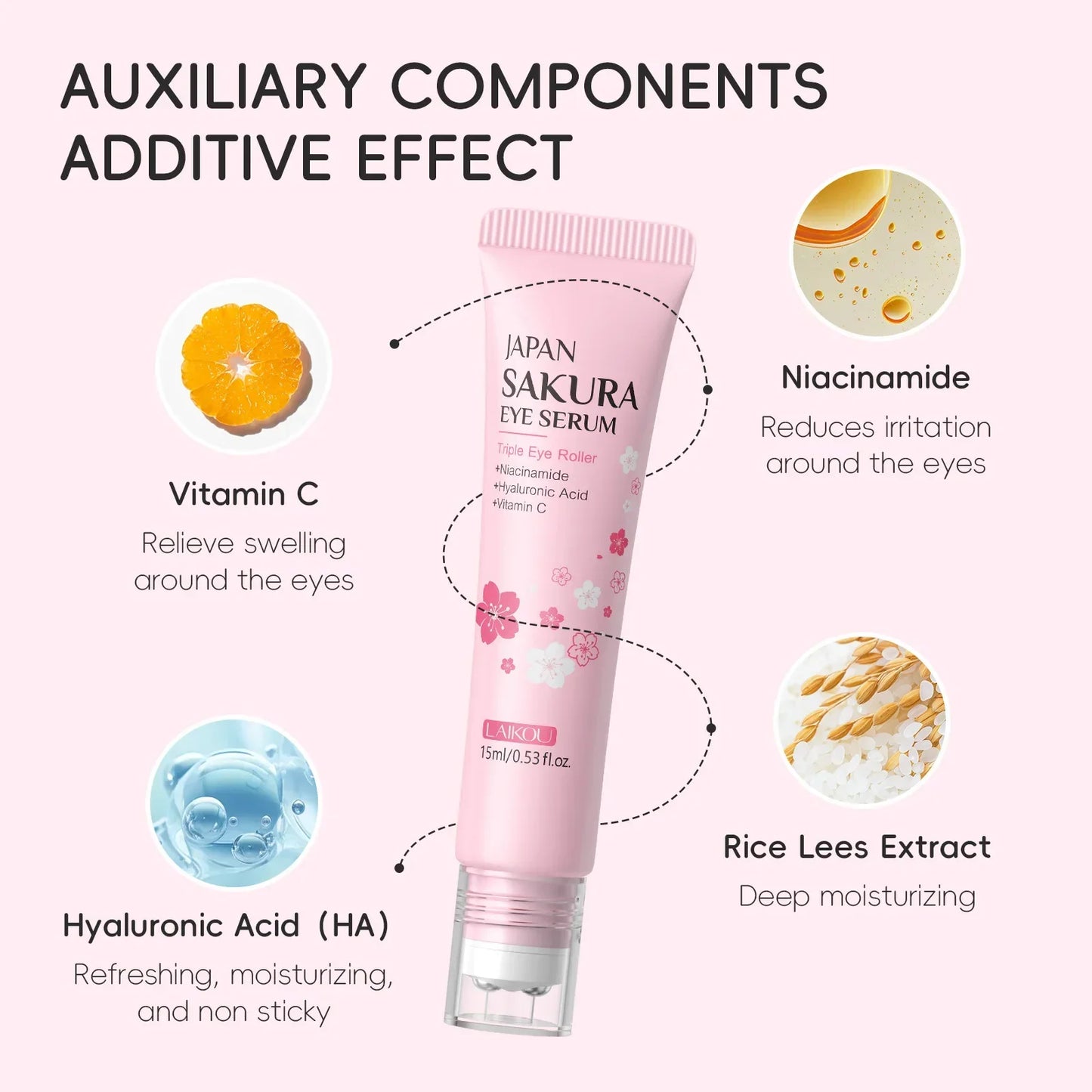 LAIKOU Sakura Roller Eye Serum 15ml Anti-Aging Peaceful Pleasures Health and Wellness