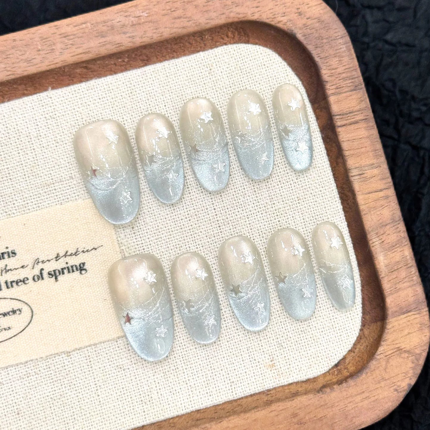 10pcs Cat's Eye Press On Nails – Autumn Brown Star & Flower Art
