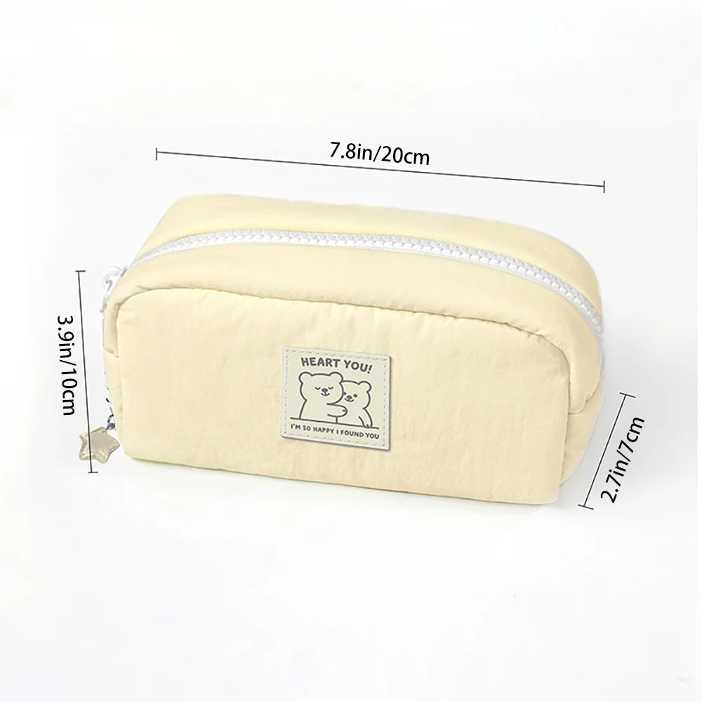 Cute Little Bear Pencil Case Aesthetic Solid Student Large Capacity