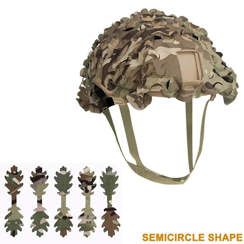 3D Camo Laser Cut Leaf Shape Airsoft Helmet Cover Mesh Helmet Cloth Paintball Paratrooper Hunting Airsoft Helmet Accessories Peaceful Pleasures Health and Wellness Camo Semi
