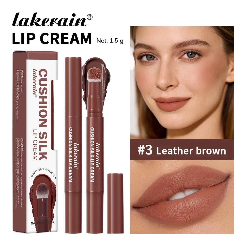 Lakerain 2-in-1 Lip Cream Powder Blusher Air Cushion Brush Design Deep Hydration Long-lasting Non Fading Lipstick Powder Blusher Peaceful Pleasures Health and Wellness Leather Brown