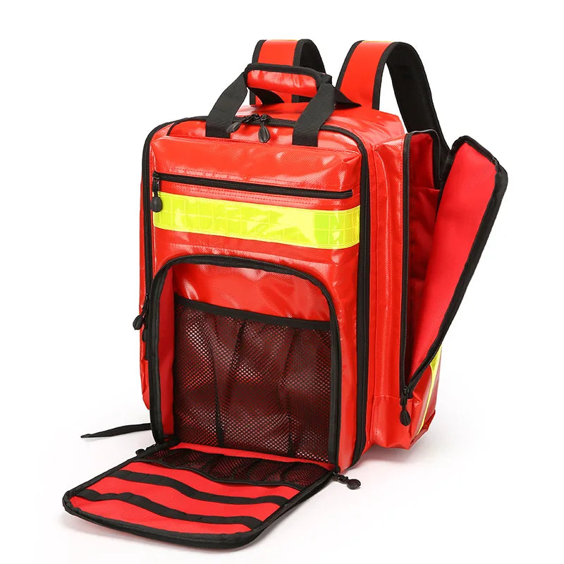 Large Capacity Waterproof and Sturdy Nylon PVC Emergency Backpack Medical Emergency Backpack Peaceful Pleasures Health and Wellness Red