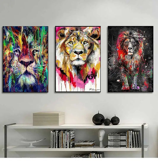 Abstract Colorful Lion Canvas Wall Art | Modern Animal Print Canvas Wall Art Peaceful Pleasures Health and Wellness