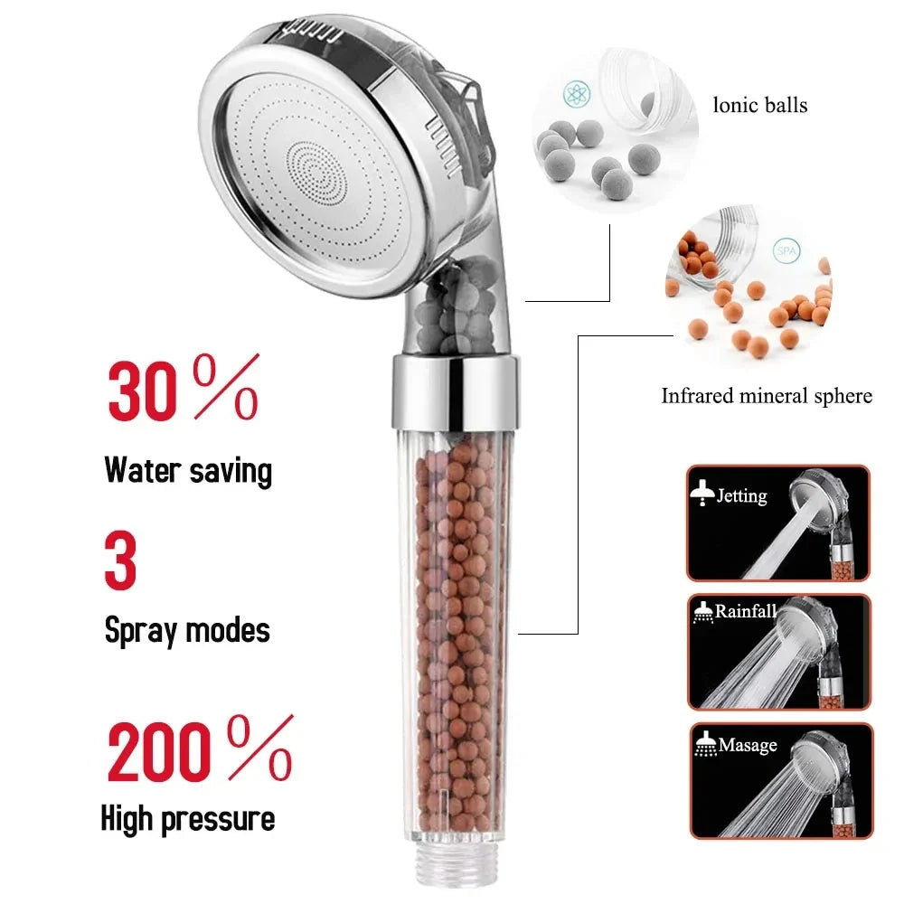 3-Mode High Pressure Handheld Shower Head with Anion Filter