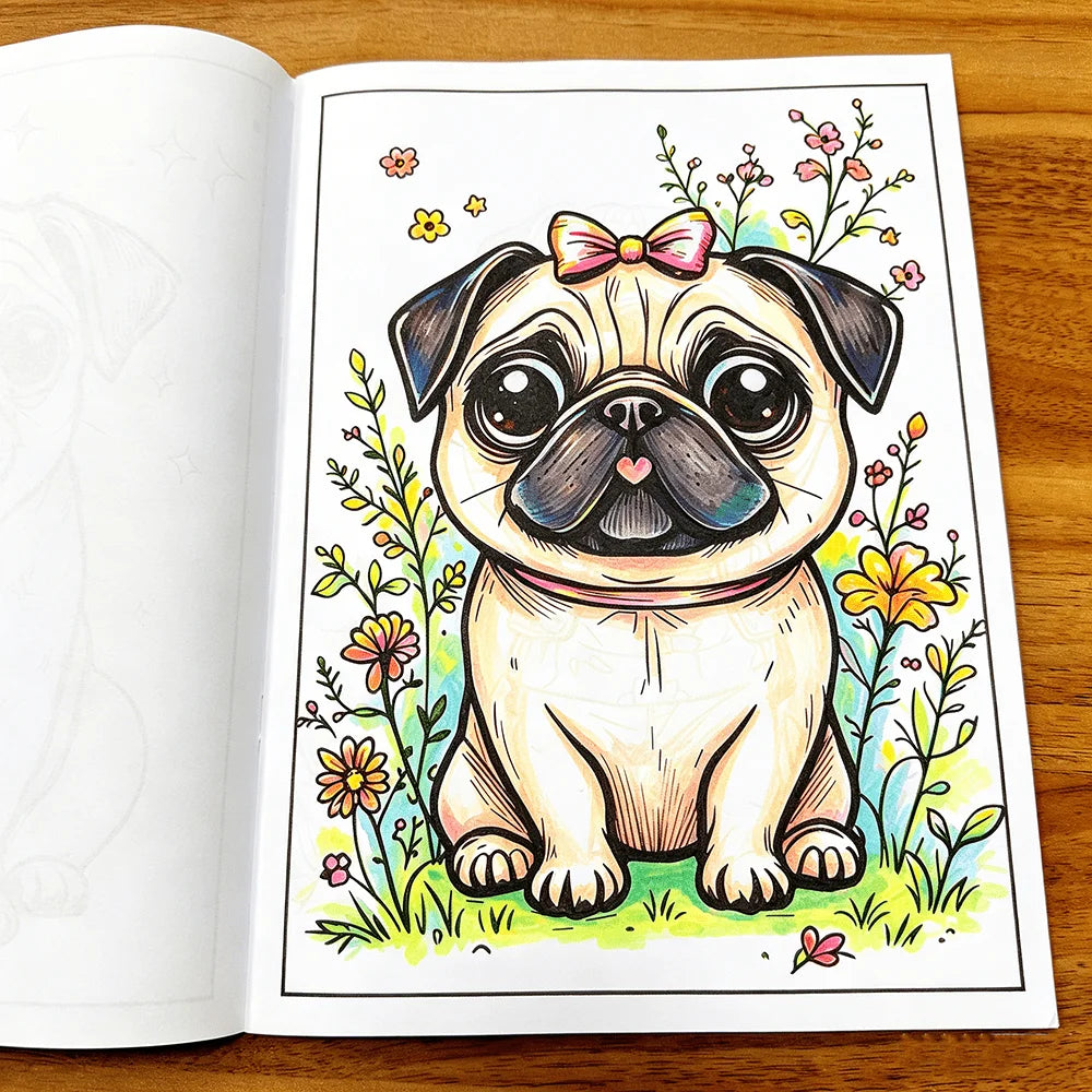 Adorable Pug Dog Coloring Book 28 Pages Cute Cartoon Illustrations