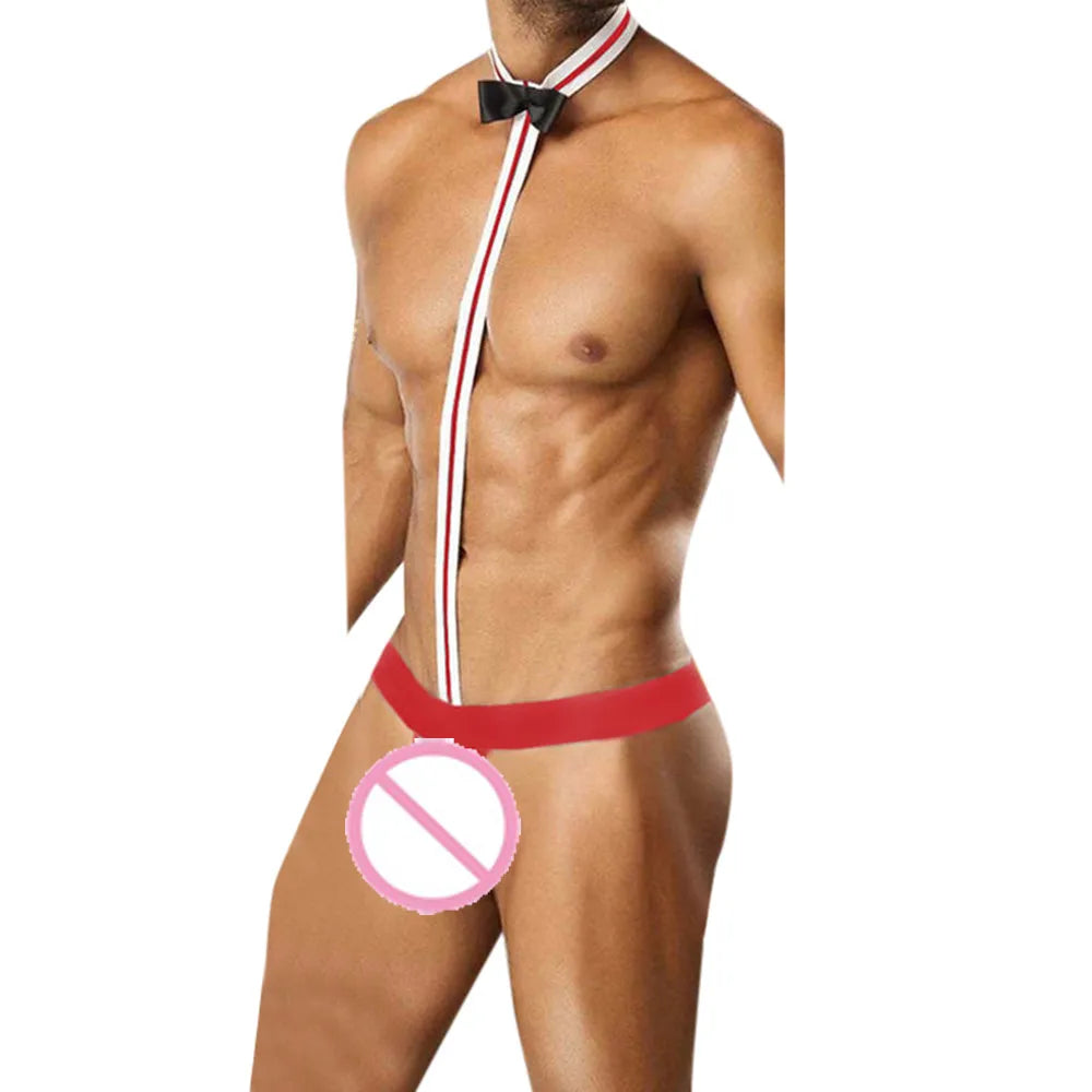 Male Underwear Hot T String Home Men's Sexy Lingerie Bodysuit Bow Tie Performance Clothes T-back thong Thongs Intimates costumes Peaceful Pleasures Health and Wellness