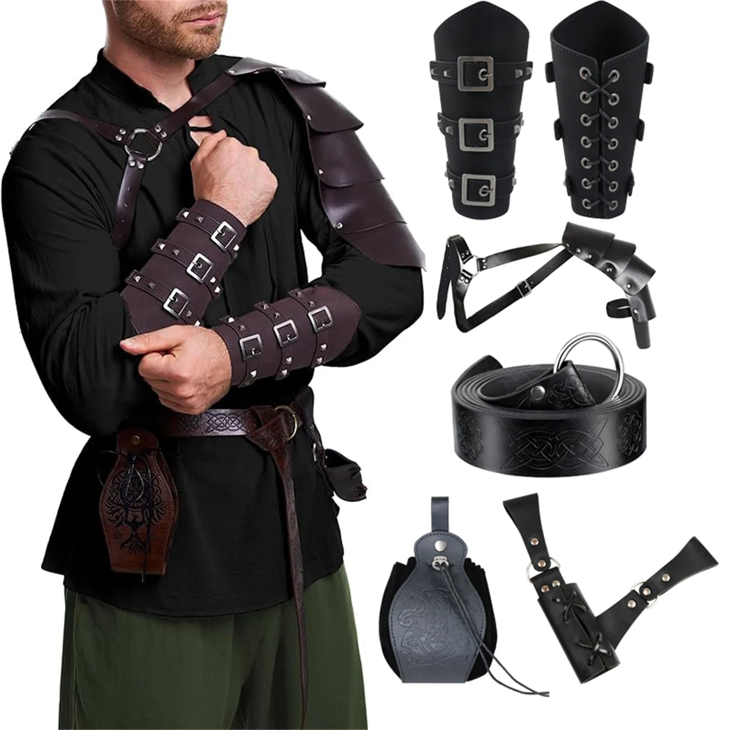 Men's Renaissance Costume Halloween Medieval Pirate Shirt Pant Viking