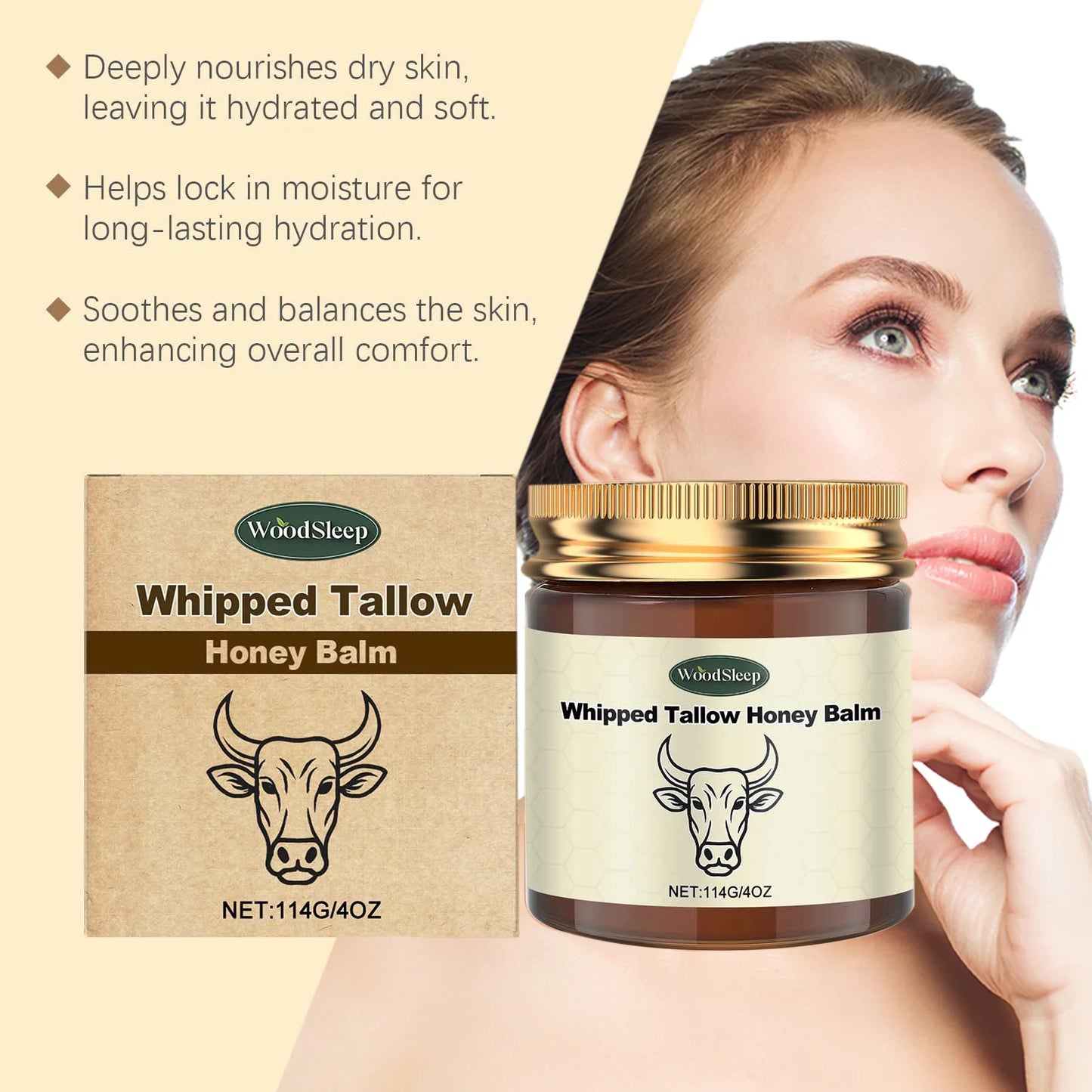 WOODSLEEP Whipped Beef Tallow Honey Balm Face Cream 114g