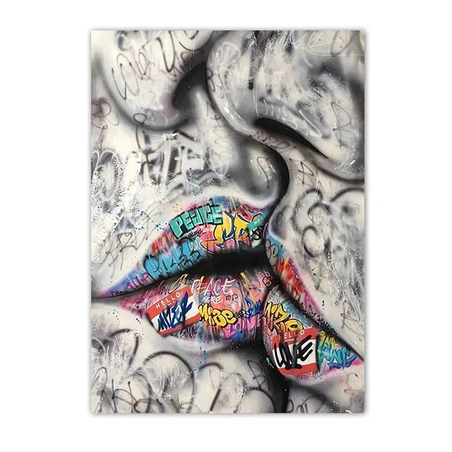 Graffiti Street Art Canvas Print | Love Kiss Hand Gestures Poster