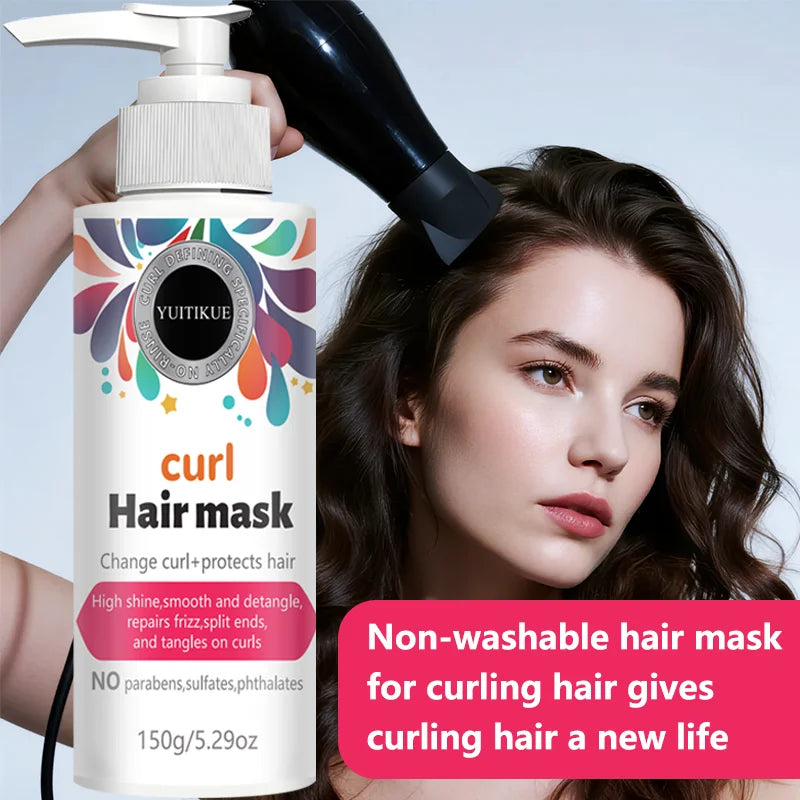 YUITIKUE Curl Hair Mask | No-Rinse Curl Defining Formula | For High Shine, Smooth Detangle & Frizz/Split End Repair 150g Peaceful Pleasures Health and Wellness