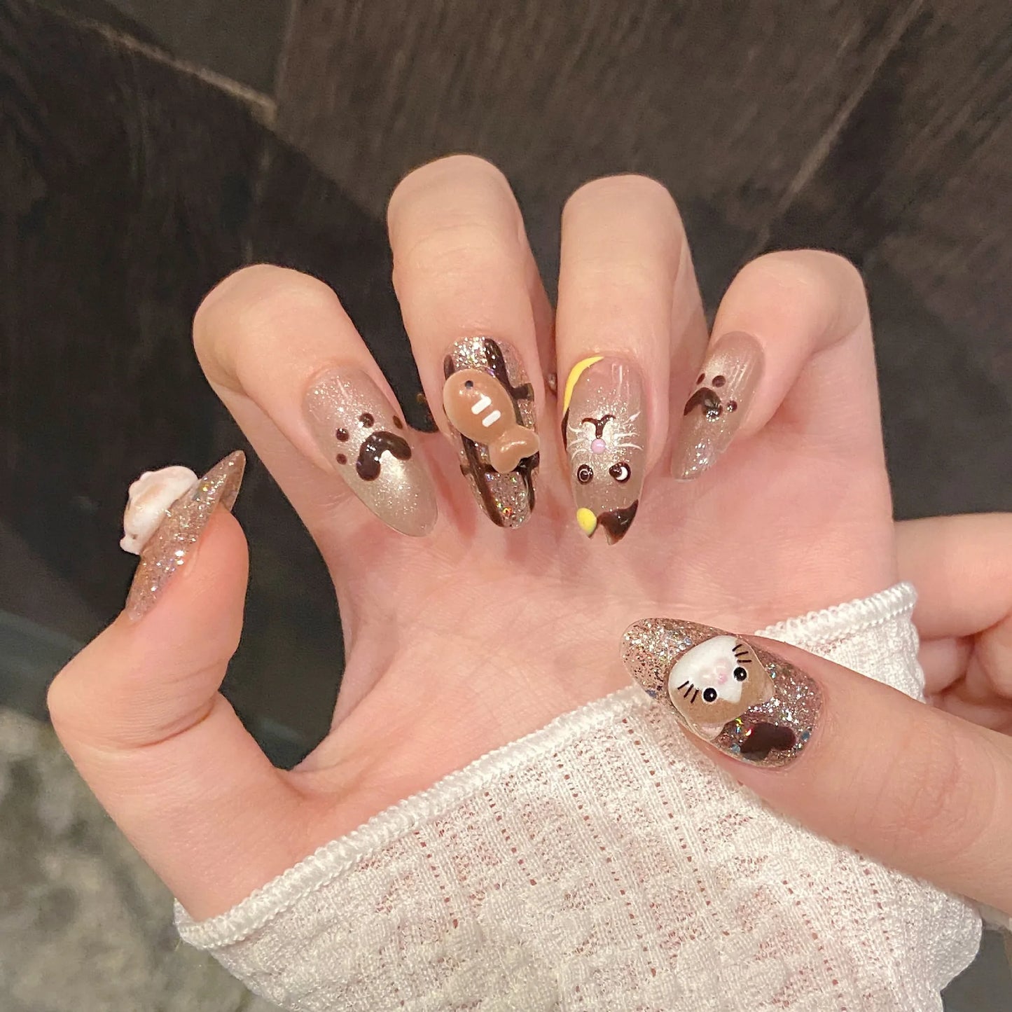 10pcs Handmade Cute Cat Fish Design Press on Nails Sweet Cat Eye False Nails Full Cover Wearable Korean Fake Nail Tips for Girls Peaceful Pleasures Health and Wellness