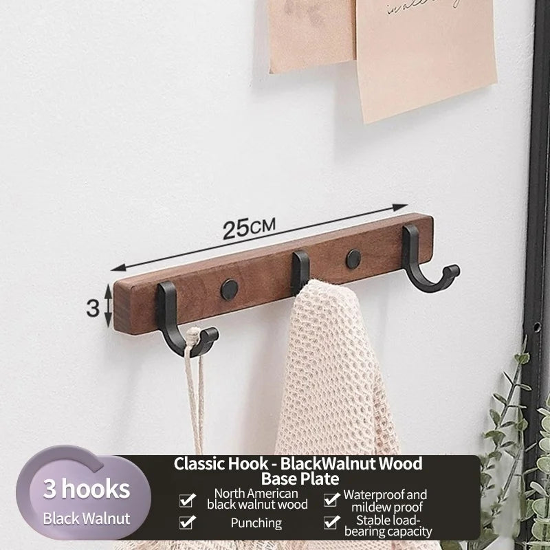 Wood & Aluminum Wall Hook – Towel & Clothes Hanger for Bathroom
