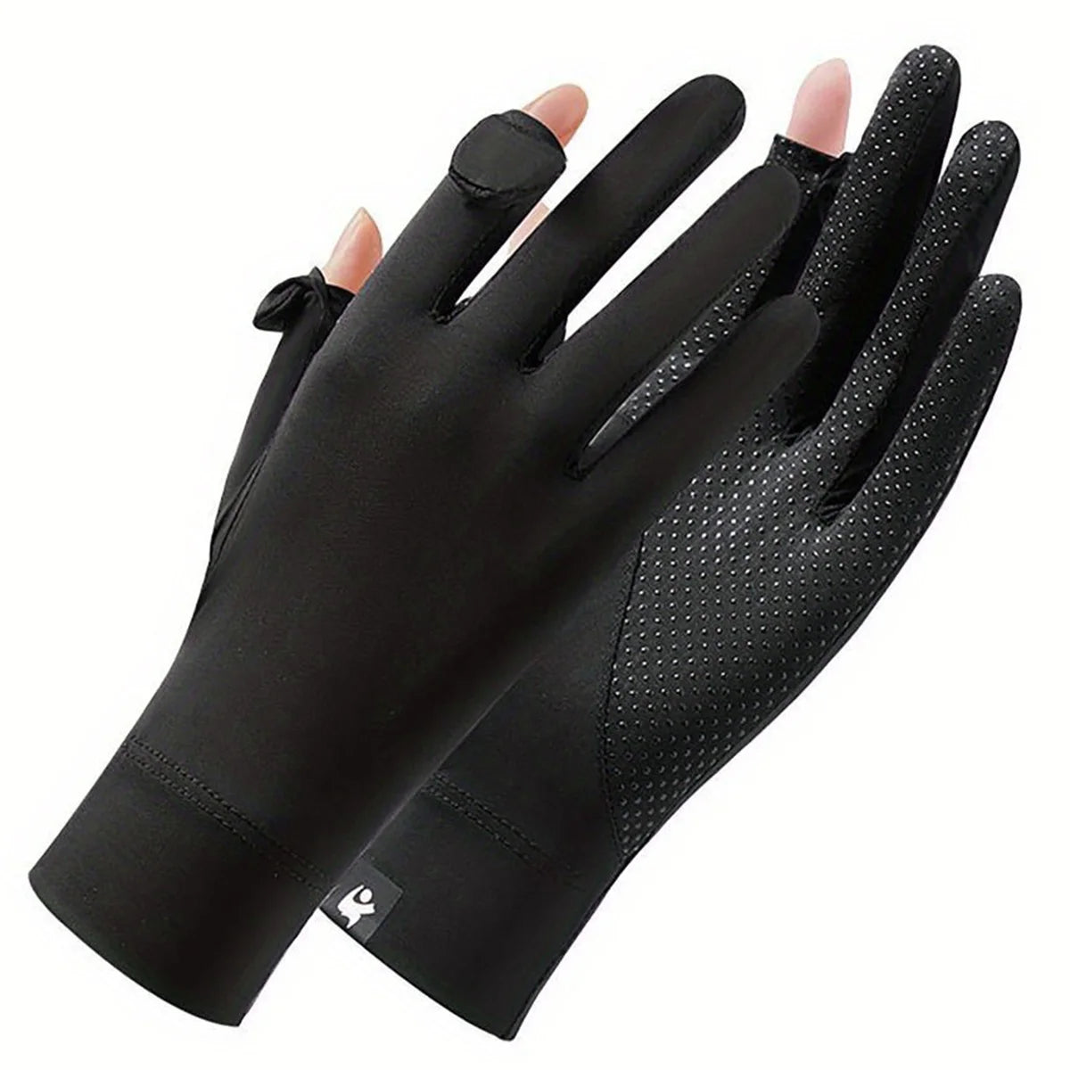 One Pair Summer New Ice Silk Sunscreen Gloves Flip Cover Casual Driving Ice Feel Cycling Anti slip Finger Peaceful Pleasures Health and Wellness Black
