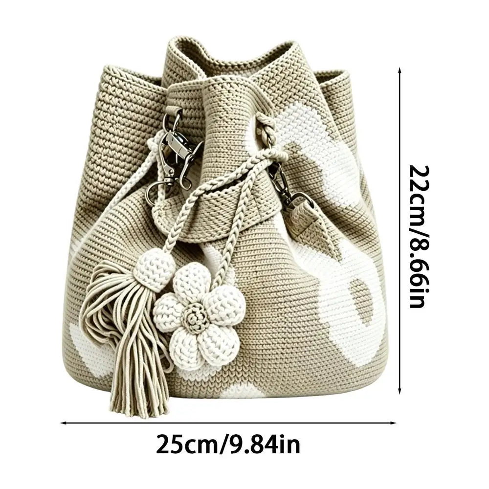Boho Handmade Crochet Flower Tote Stylish Knit Floral Handbag Summer Beach Bag for Women & Girls, Seaside Shopping Picnics Peaceful Pleasures Health and Wellness B