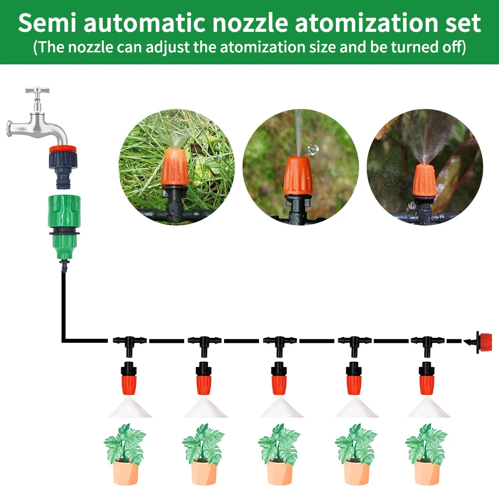 Fog Nozzles Irrigation Kit 5M-20M Garden Automatic Spray Misting Plant Watering System with 4/7 PE Hose and Connector Peaceful Pleasures Health and Wellness