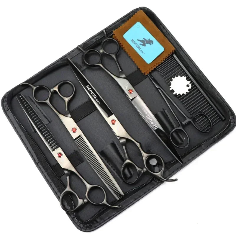 8.0 Inch Pet Dog Grooming Thinning Cutting Curved Scissors Set Grooming Shears Dogs Scissors Kit 7.5 Inch Big/small Teeth Shears Peaceful Pleasures Health and Wellness