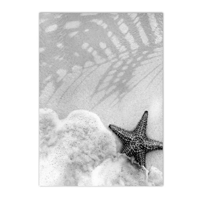 Black And White Starfish Beach Wall Posters Car Palm Tree Summer Landscape Art Print Canvas Painting Pictures Nordic Home Dec Peaceful Pleasures Health and Wellness F 40x50cm