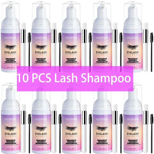 5/10PCS 50ML Eyelash Extension Shampoo Foam Mousse Kit Fast Makeup Glue Removal Foam Set Deeply Cleaning With Brush For Women Peaceful Pleasures Health and Wellness 10 PCS 50ML