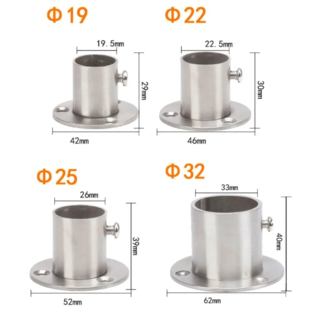 1Pc 19mm-32mm Round Furniture Hardware with Cover Stainless Steel Closet Flange Rod Holder Hang Rod Support Tube Bracket Peaceful Pleasures Health and Wellness