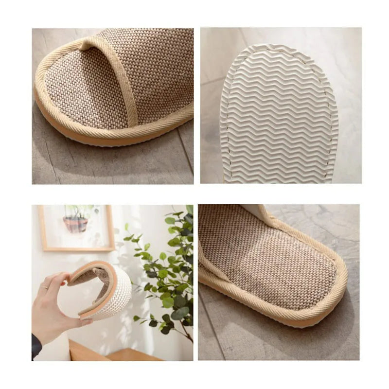 Linen Indoor Slippers Men & Women | Quiet EVA House Shoes