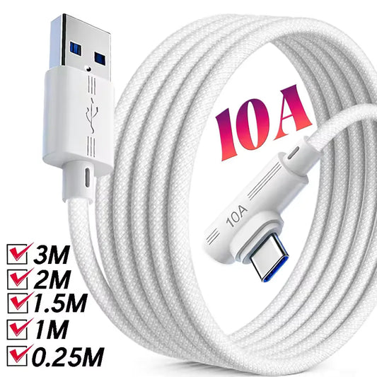 240W USB-C 90° Fast Charging Cable 10A Nylon Braided 1M–3M USB-C Charging Cable Peaceful Pleasures Health and Wellness