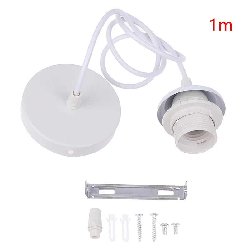 Home Retro E27 Hanging Lamp Holder With 1m/1.5m Hanging Wire Ceiling Lamp Holder Socket Lamp Base For Hanging Pendant Lights Peaceful Pleasures Health and Wellness 100cm White
