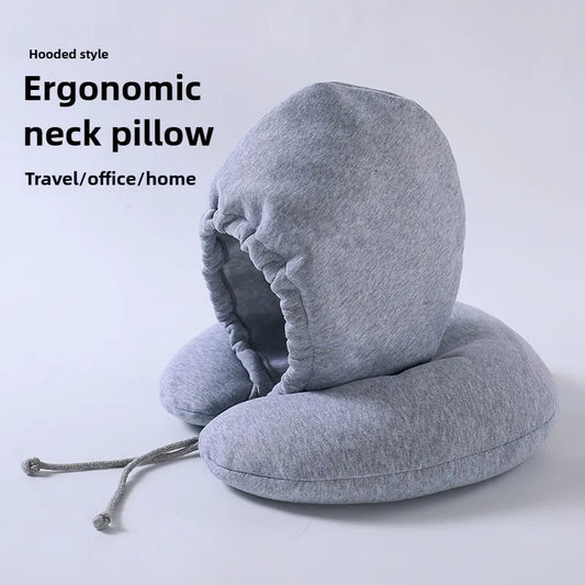 Hooded Ergonomic Travel Neck Pillow – Airplane, Office & Car Travel Neck Pillow Peaceful Pleasures Health and Wellness
