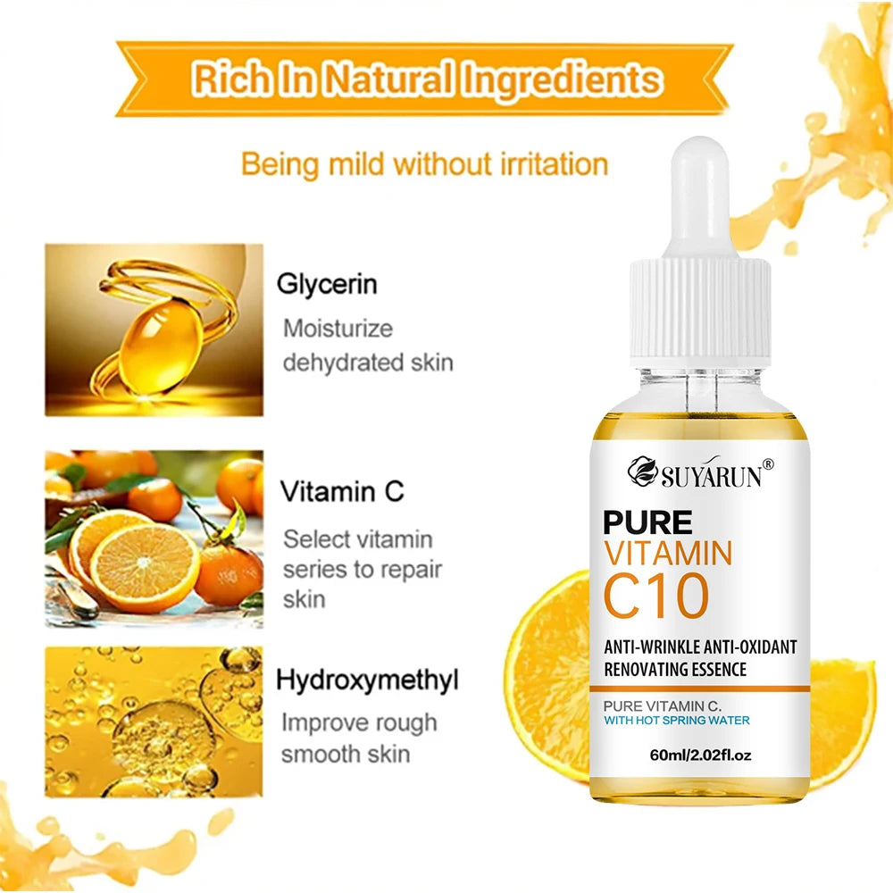 SUYARUN 10% Vitamin C Serum for Face - Brightening Anti-Aging Treatment, Dark Spot Corrector with Hyaluronic Acid & Vitamin E. Peaceful Pleasures Health and Wellness