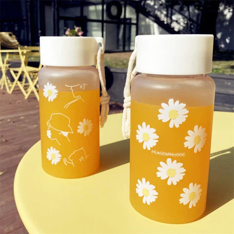 Kawaii Transparent Frosted Water Bottle | Portable Plastic Cup