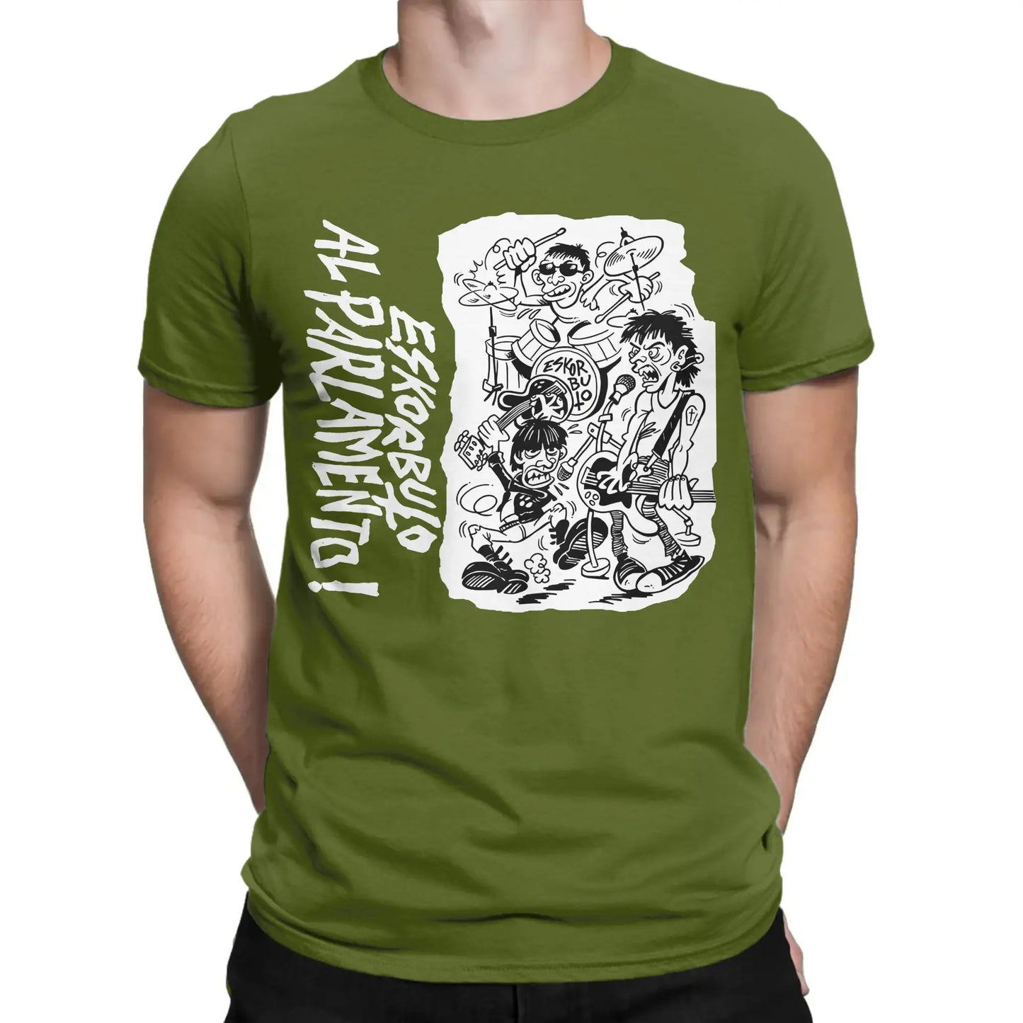 Creative Eskorbuto T-Shirt Men Crew Neck Pure Cotton T Shirts Singers Short Sleeve Tees Summer Clothing Peaceful Pleasures Health and Wellness army green 6XL