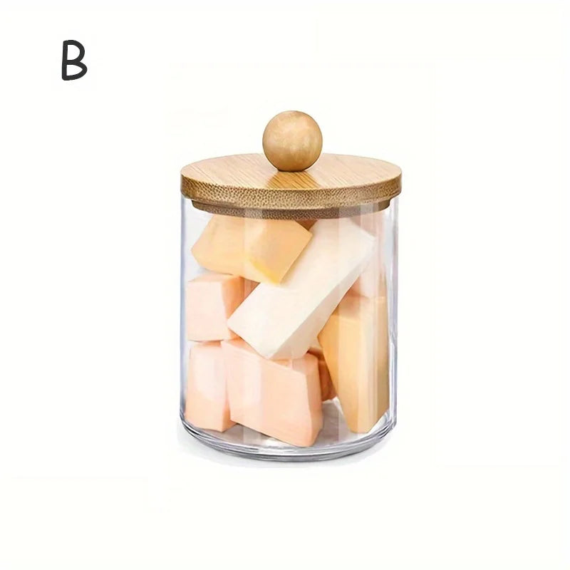 Clear Acrylic Swab Holder & Beauty Organizer Jar – Storage Dispenser for Floss, Makeup Pads & Powder Puffs