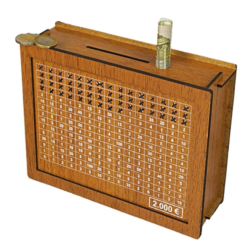 1000/2000/3000/5000/10000 Euro Money Box Piggy Bank Wood Money Bank Reusable Money Box with Saving Goal and Numbers Boxes Peaceful Pleasures Health and Wellness 2000 brown