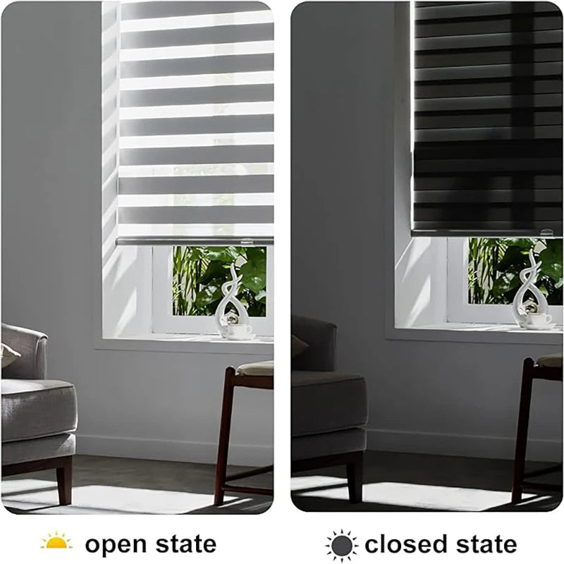 Custom Motorized Blackout Zebra Blinds | Day & Night Roller Shades