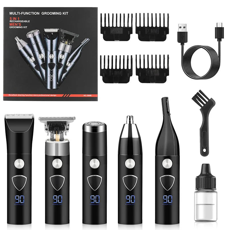 Men's 5-in-1 Electric Body Hair Trimmer Professional Hygienic Beauty Razor Shaver for Face Ear Nose - Professional Hair Trimmer Peaceful Pleasures Health and Wellness