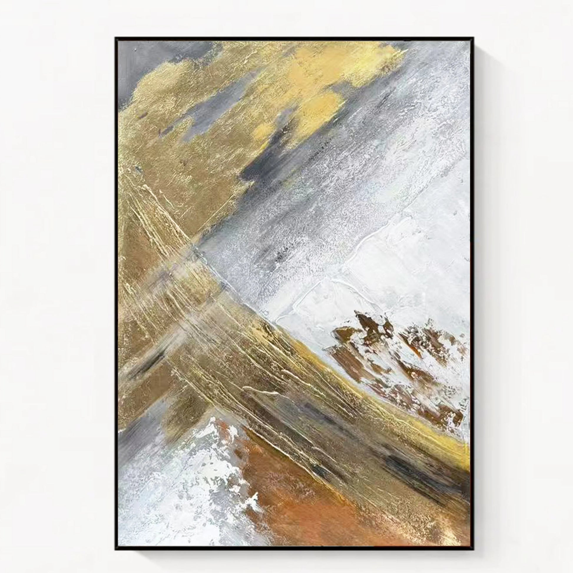 Gold, White, Gray And Black, 100% Hand Painted, Textured Painting, Acrylic Abstract Oil Painting, Wall Decor Living Room Peaceful Pleasures Health and Wellness