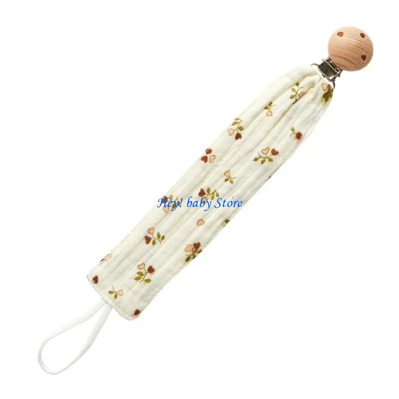 Baby Pacifier Clip Chain | Cotton & Wood Holder for Newborns